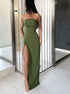 Mermaid Strapless Olive Green Split Satin Prom Dresses LBQ3536
